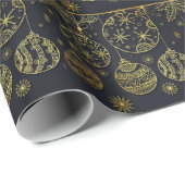 黒と金ゴールドのクリスマスオーナメントパターンギフト ラッピングペーパー (ロールコーナー)