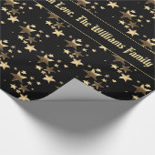 黒と金ゴールドのクリスマススターズパターン追加文字 ラッピングペーパー (角)