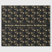 黒と金ゴールドのクリスマススターズパターン追加文字 ラッピングペーパー (フラット)