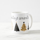 黒と金ゴールドのクリスマスツリパーソナライズされたー コーヒーマグカップ (正面右)