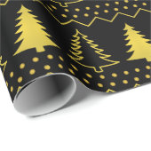 黒と金ゴールドのクリスマスツリーのパターンラッピング ラッピングペーパー (ロールコーナー)