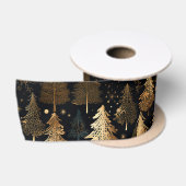 黒と金ゴールドのクリスマスツリー サテンリボン (リール)