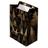 黒と金ゴールドのクリスマスツリー ミディアムペーパーバッグ (正面アングル)