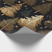 黒と金ゴールドのクリスマスツリー ラッピングペーパー (角)