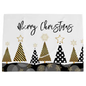 黒と金ゴールドのクリスマスツリー ラージペーパーバッグ (正面)