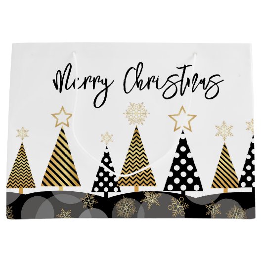 黒と金ゴールドのクリスマスツリー ラージペーパーバッグ (正面)