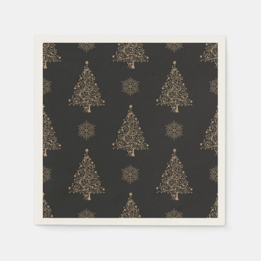 黒と金ゴールドのクリスマスパターン スタンダードカクテルナプキン (正面)