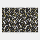 黒と金ゴールドのクリスマス動物のパターン ラッピングペーパーシート (正面3)