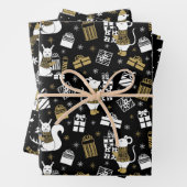 黒と金ゴールドのクリスマス動物のパターン ラッピングペーパーシート (インサイチュ)