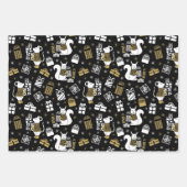 黒と金ゴールドのクリスマス動物のパターン ラッピングペーパーシート (正面)