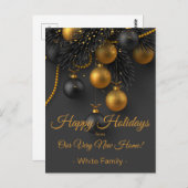 黒と金ゴールドのクリスマス新しい家を移動 ポストカード (正面/裏面)