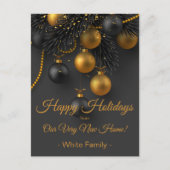 黒と金ゴールドのクリスマス新しい家を移動 ポストカード (正面)