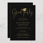 黒と金ゴールドのグラードパーティースクリプトの卒業 招待状 (正面/裏面)