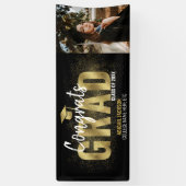 黒と金ゴールドのグリッターおめでとうの写真 横断幕 (縦)