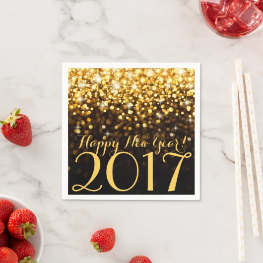 黒と金ゴールドのグリッターが新年のイブを輝く スタンダードカクテルナプキン (インサイチュ)