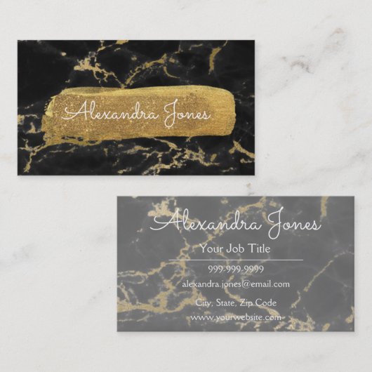 黒と金ゴールドのグリッターと輝く大理石 名刺 (正面/裏面)