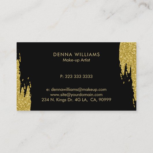 黒と金ゴールドのグリッターの乱れた筆跡 名刺 (裏面)