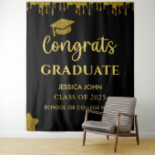 黒と金ゴールドのグリッターの卒業写真の背景 タペストリー (インサイチュ)