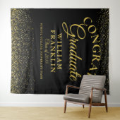 黒と金ゴールドのグリッターの卒業写真の背景 タペストリー (インサイチュ(横))