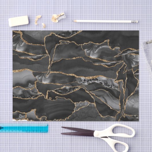黒と金ゴールドのグリッターアガート抽象芸術 薄葉紙 (クラフト)