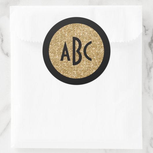 黒と金ゴールドのグリッターサークルモノグラム ラウンドシール (バッグ)