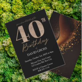 黒と金ゴールドのグリッタースワール40th誕生日 招待状