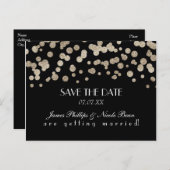 黒と金ゴールドのグリッタードット日付はがきを保存 案内ポストカード (正面/裏面)