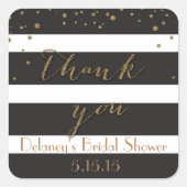 黒と金ゴールドのグリッターブライダルシャワーラベル スクエアシール (正面)