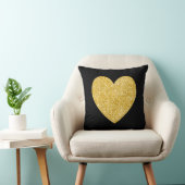 黒と金ゴールドのグリッター写真ハート クッション (椅子)