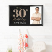 黒と金ゴールドのグリッター写真30th誕生日 横断幕 (インサイチュ)