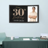 黒と金ゴールドのグリッター写真30th誕生日 横断幕 (トレードショー)