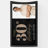 黒と金ゴールドのグリッター写真30th誕生日 横断幕 (縦)