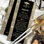 黒と金ゴールドのグリッター医学卒業メニュー 招待状