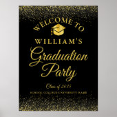 黒と金ゴールドのグリッター卒業ウェルカムサイン ポスター (正面)