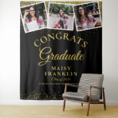 黒と金ゴールドのグリッター卒業3フォトバックグラウンド タペストリー (インサイチュ)