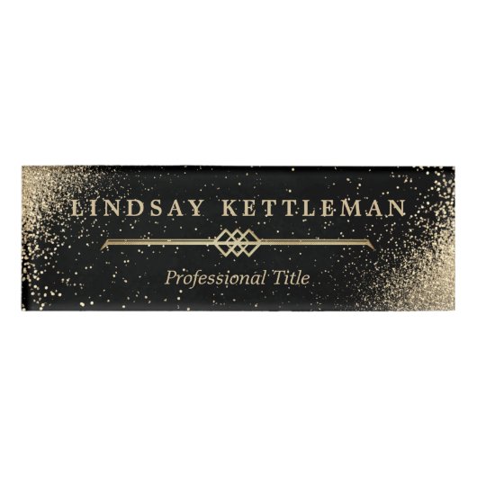 黒と金ゴールドのグリッター名タグ 名札 (正面)