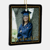 黒と金ゴールドのグリッター大学院(編集可能カラー) セラミックオーナメント (右)