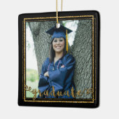 黒と金ゴールドのグリッター大学院(編集可能カラー) セラミックオーナメント (左)