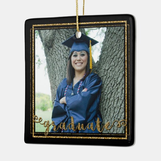 黒と金ゴールドのグリッター大学院（編集可能カラー） セラミックオーナメント (左)