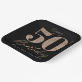 黒と金ゴールドのグリッター数字50誕生日 ペーパープレート (傾斜あり)