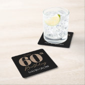 黒と金ゴールドのグリッター数字60誕生日 スクエアペーパーコースター (インサイチュ)
