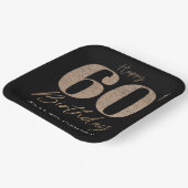 黒と金ゴールドのグリッター数字60誕生日 ペーパープレート (傾斜あり)