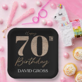 黒と金ゴールドのグリッター数字70誕生日 ペーパープレート (パーティー)
