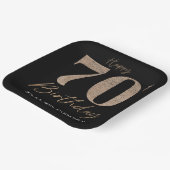 黒と金ゴールドのグリッター数字70誕生日 ペーパープレート (傾斜あり)