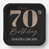 黒と金ゴールドのグリッター数字70誕生日 ペーパープレート (正面)