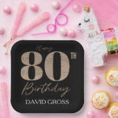 黒と金ゴールドのグリッター数字80誕生日 ペーパープレート (パーティー)