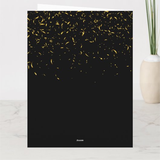 黒と金ゴールドのグリッター紙吹雪の誕生日 カード (裏面)