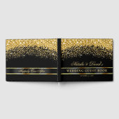 黒と金ゴールドのグリッター結婚の ゲストブック (全面)