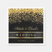 黒と金ゴールドのグリッター結婚の スタンダードカクテルナプキン (正面)