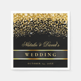 黒と金ゴールドのグリッター結婚の スタンダードカクテルナプキン